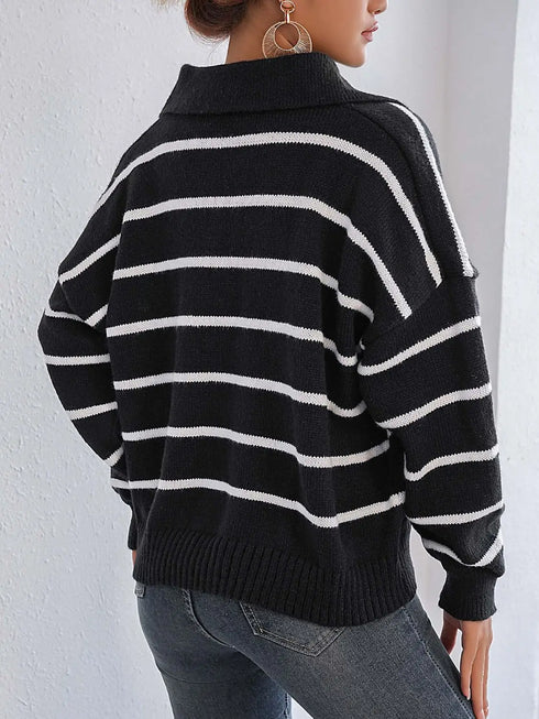 'Arcadia' Striped Heart Sweater - Celes Fashion